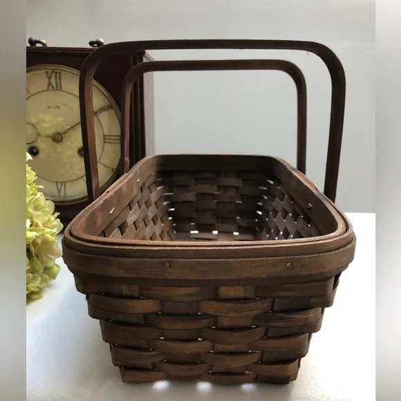 Vintage Wooden Woven Basket With Folding Handles - Picture 6 of 10